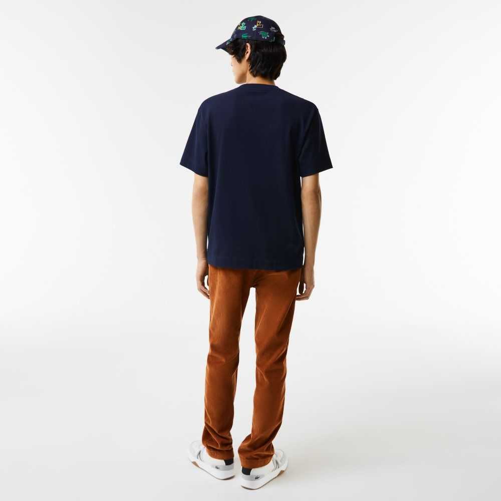 Lacoste Relaxed Fit Oversized Crocodile T-Shirt Navy Blue | KRLD-05628