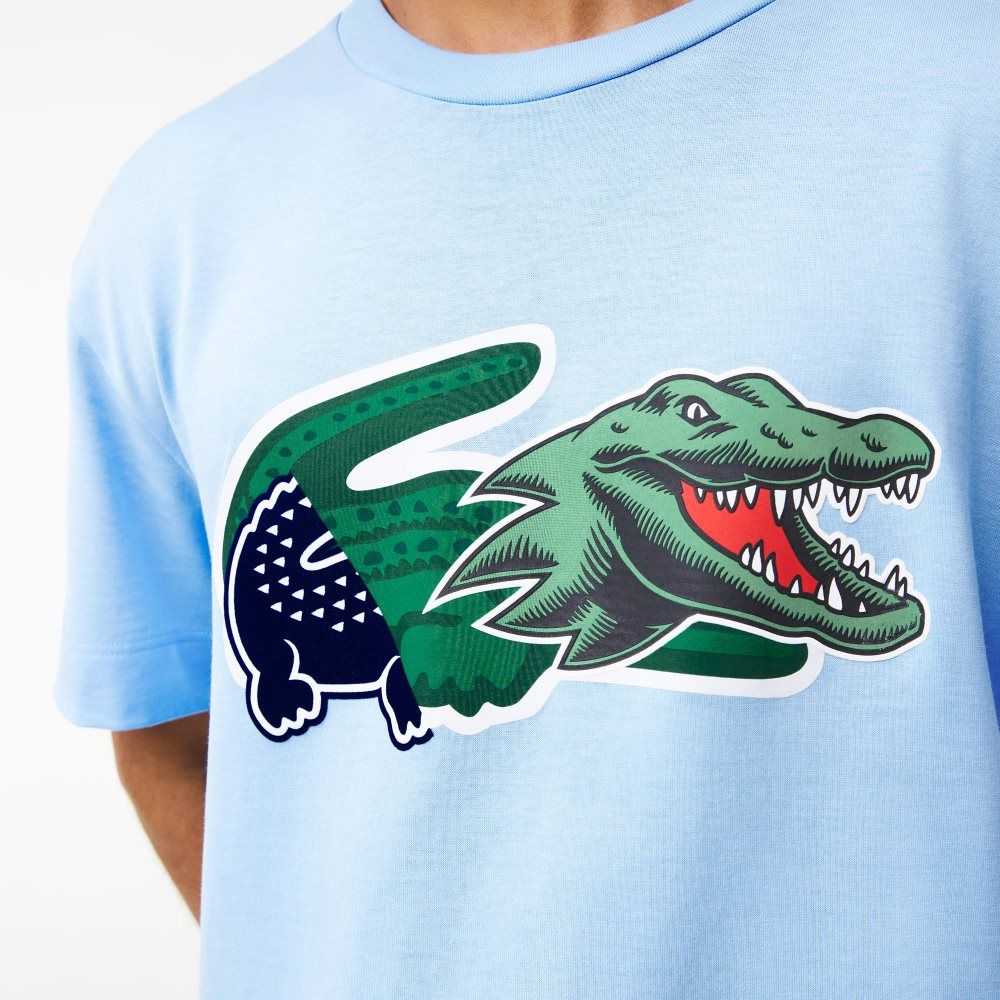 Lacoste Relaxed Fit Oversized Crocodile T-Shirt Blue | WKSP-58674