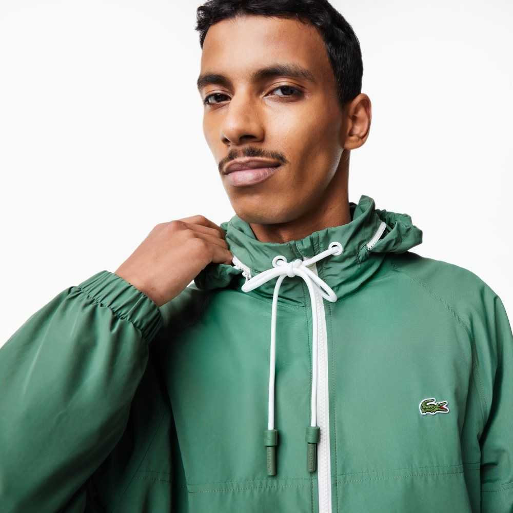 Lacoste Removable Hood Water-Repellent Jacket Khaki Green | HPAS-70658
