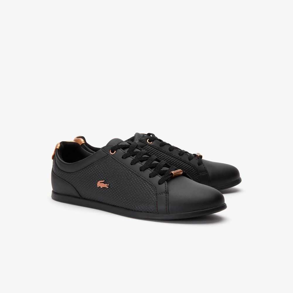 Lacoste Rey Leather Lace-Up Sneakers Blk/Blk | WNMR-86574