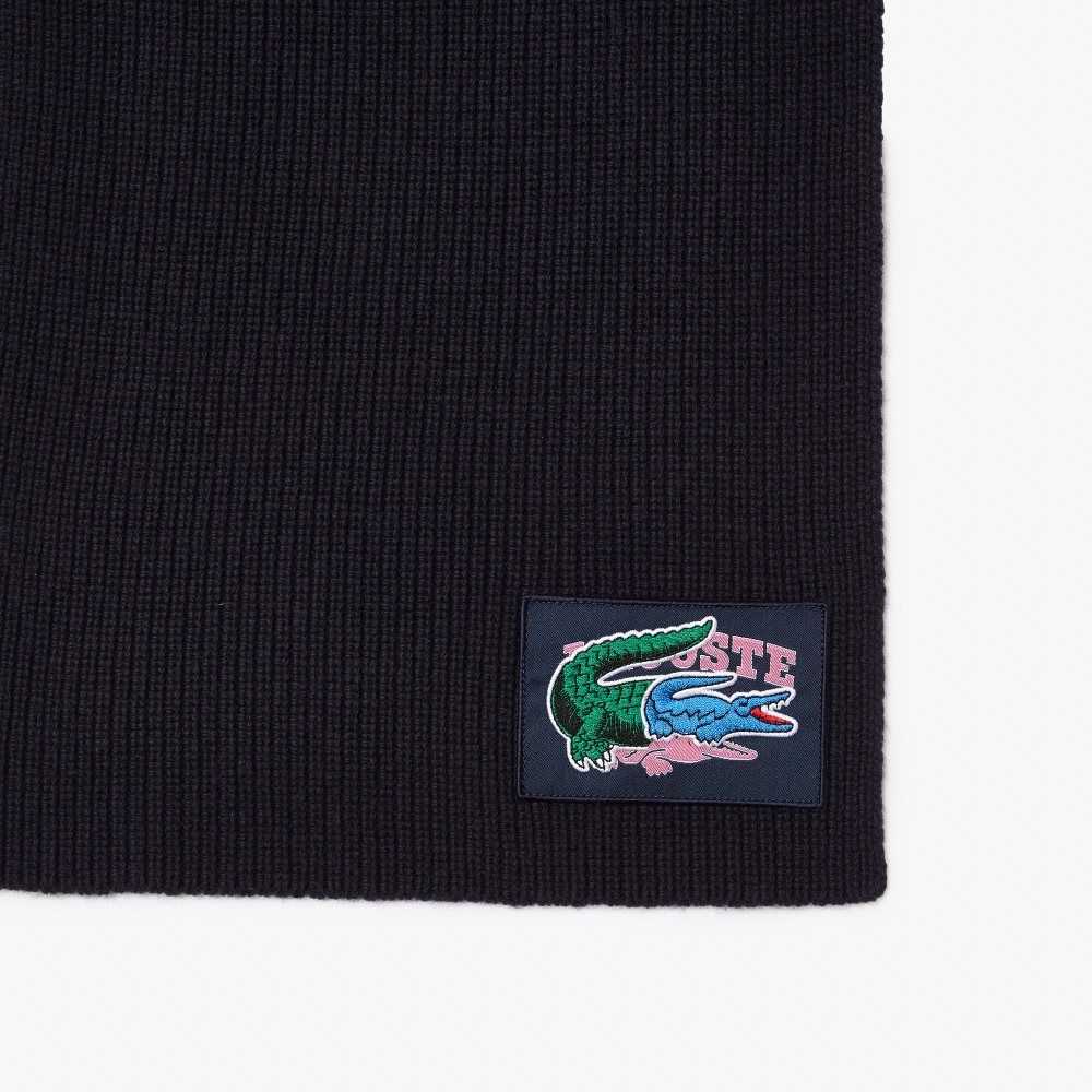 Lacoste Ribbed Wool Beanie And Scarf Gift Set Navy Blue | GBMH-54726