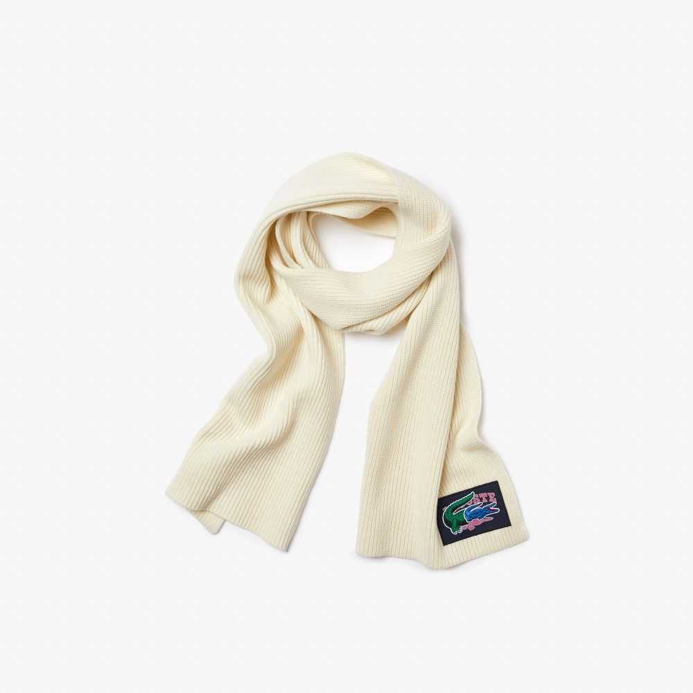 Lacoste Ribbed Wool Beanie And Scarf Gift Set White | HPGW-54729