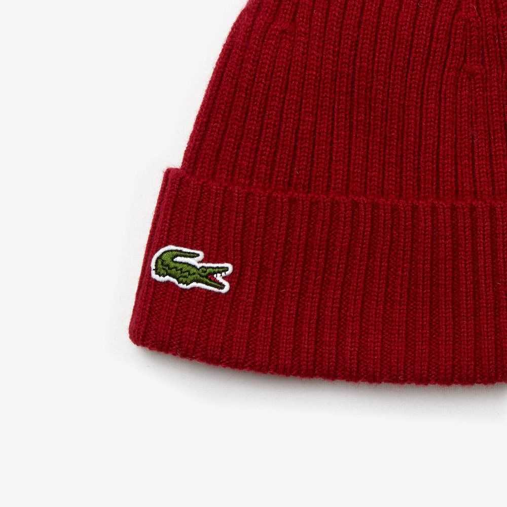 Lacoste Ribbed Wool Beanie Bordeaux | DZFL-91834