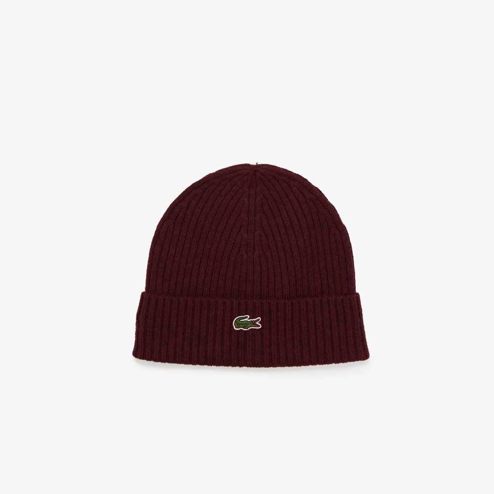 Lacoste Ribbed Wool Beanie Bordeaux | HCQA-35169