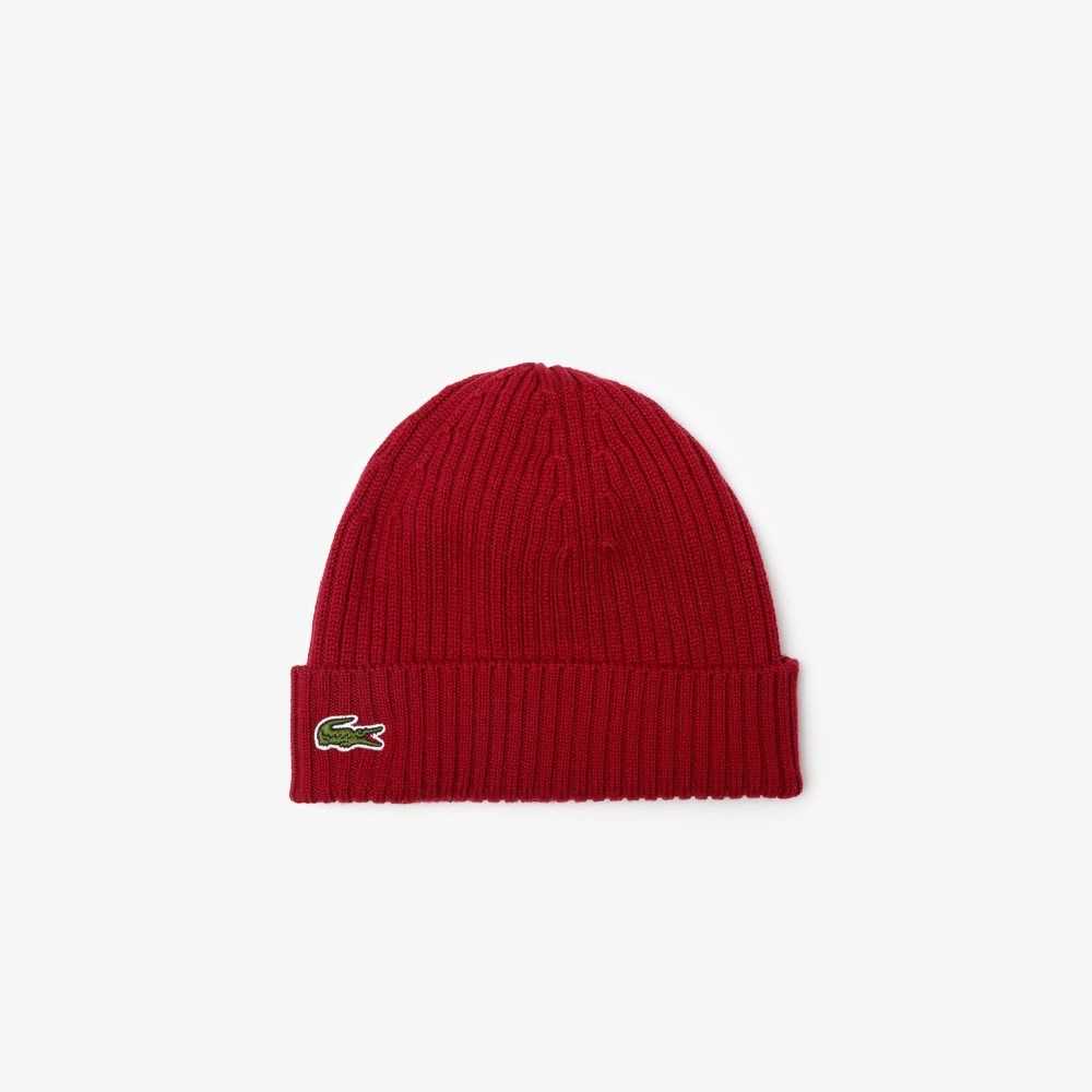 Lacoste Ribbed Wool Beanie Bordeaux | PMKH-54926