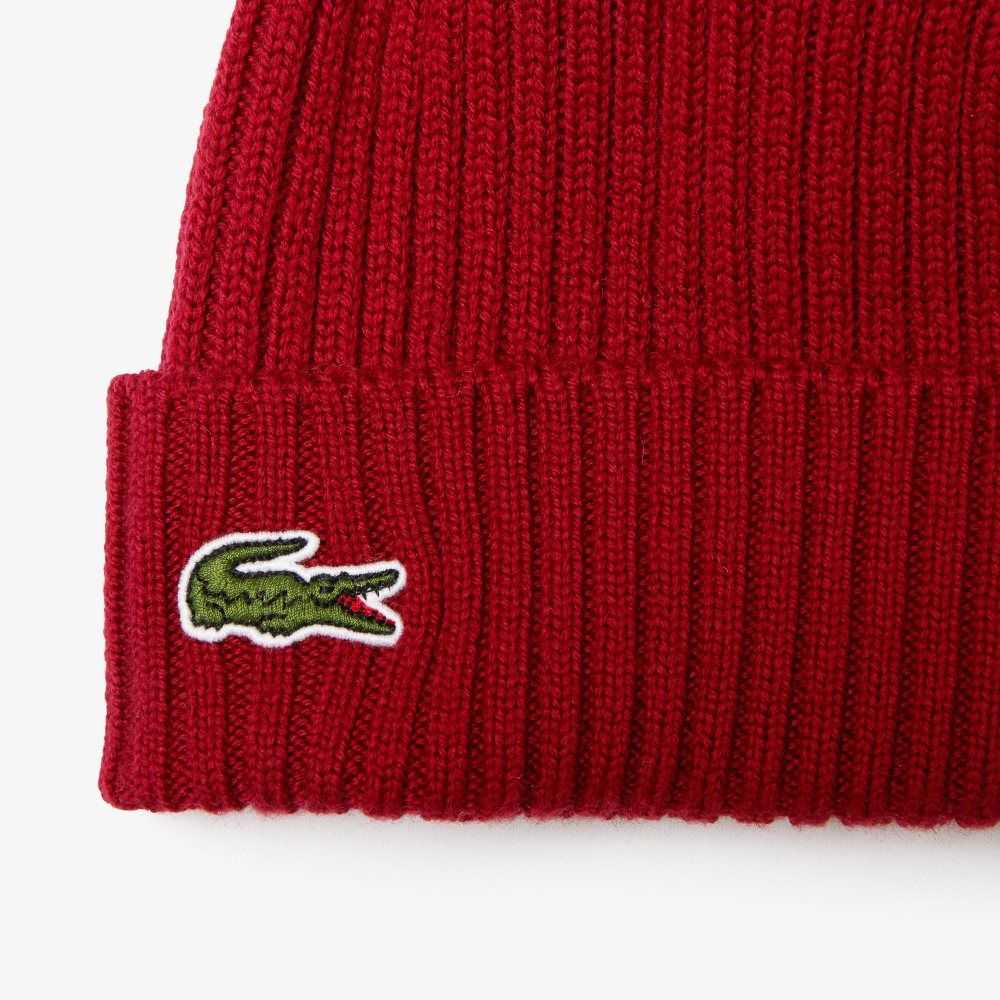 Lacoste Ribbed Wool Beanie Bordeaux | PMKH-54926