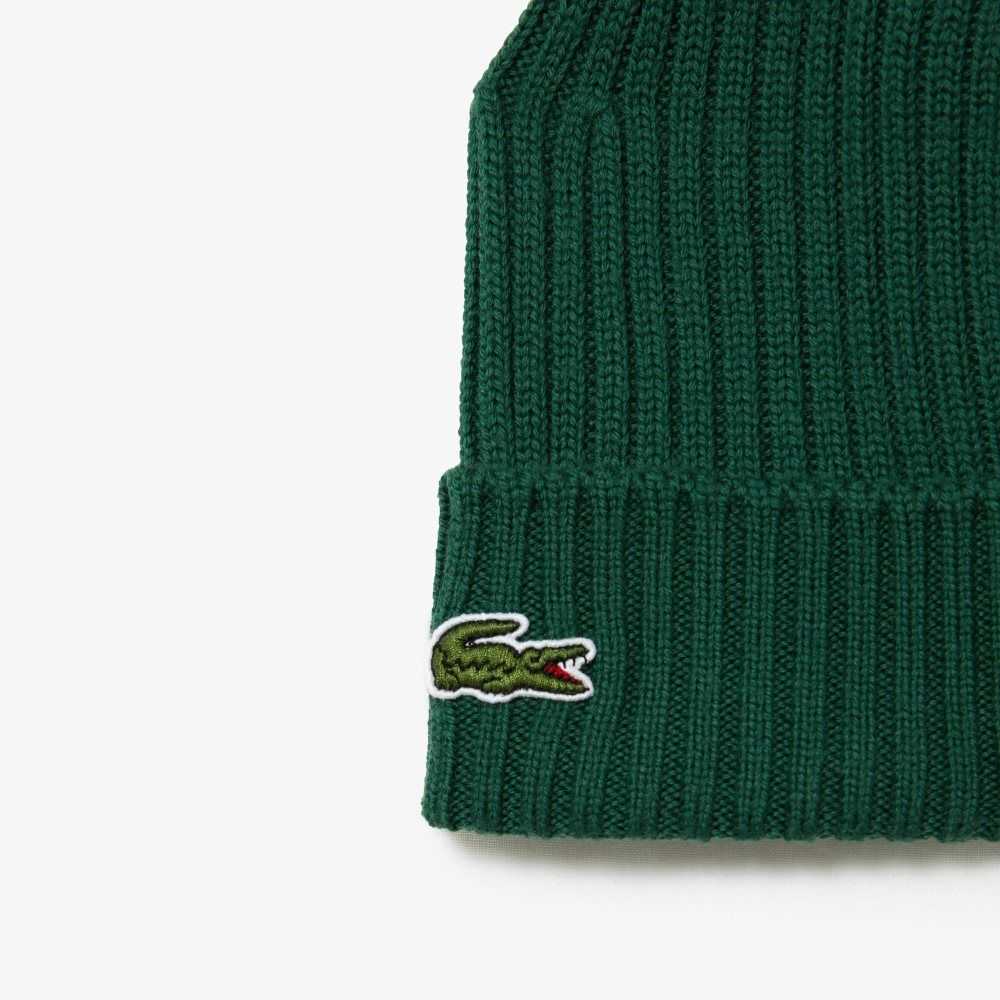 Lacoste Ribbed Wool Beanie Green | JHKC-39518