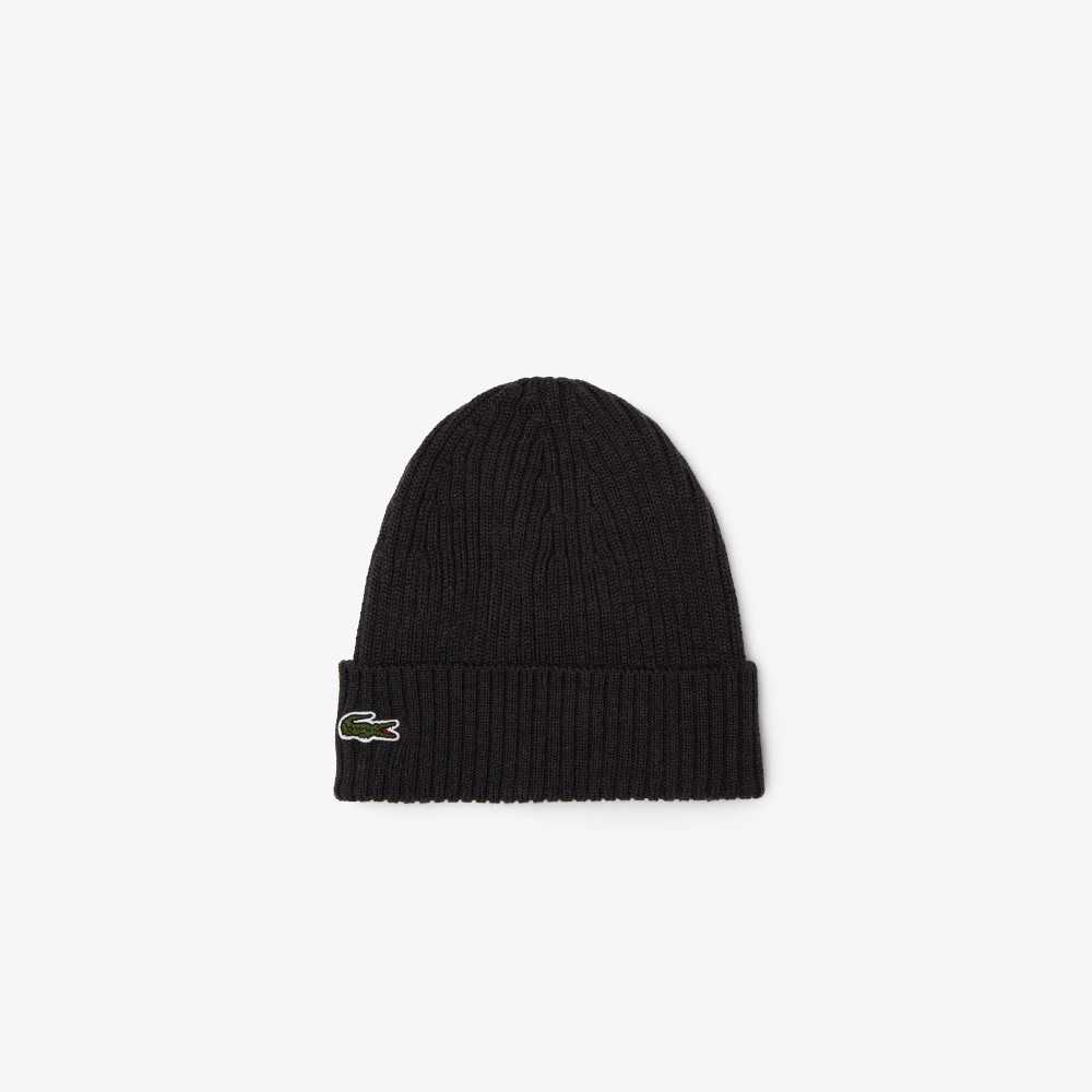 Lacoste Ribbed Wool Beanie Grey | CSNU-31572