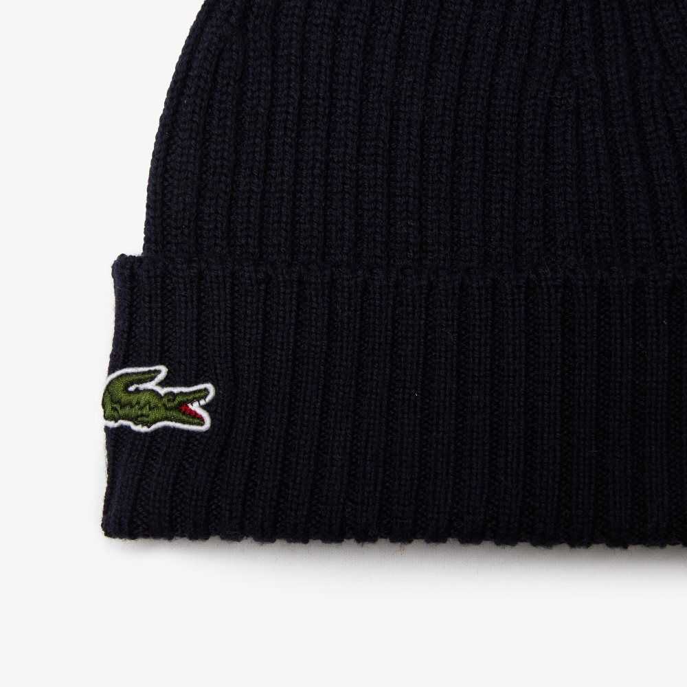 Lacoste Ribbed Wool Beanie Navy Blue | IWFV-97361