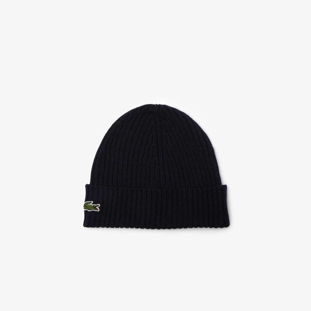 Lacoste Ribbed Wool Beanie Navy Blue | KHMW-57912