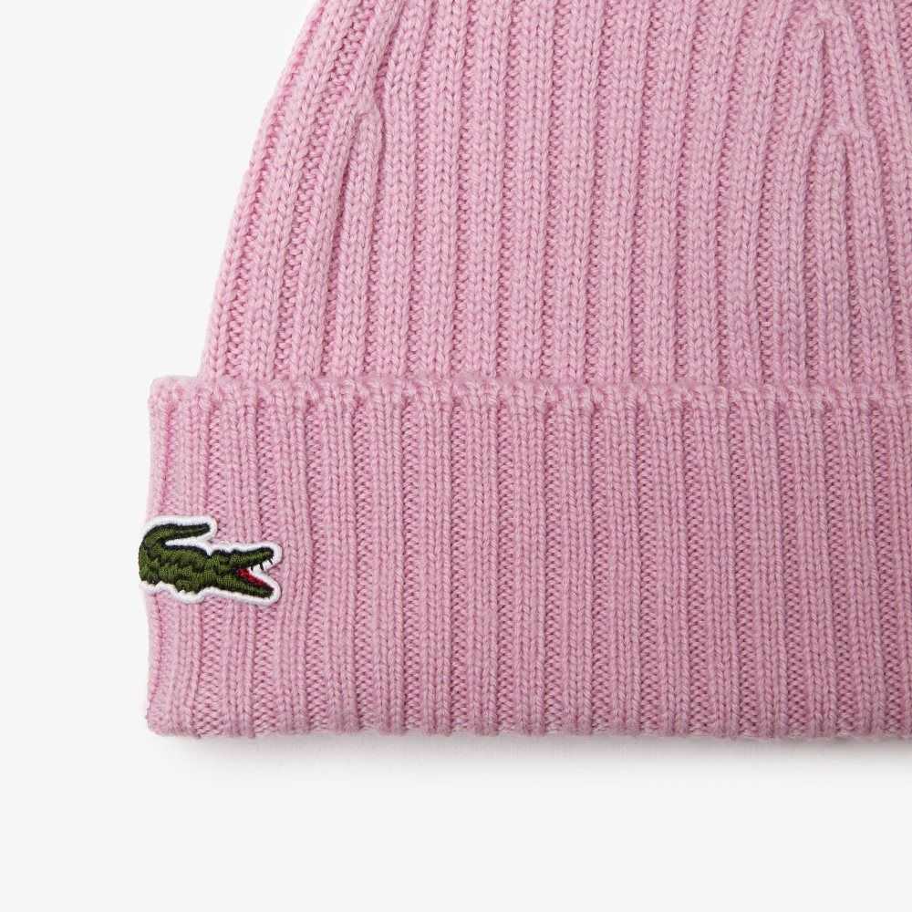 Lacoste Ribbed Wool Beanie Pink | BLFK-92785