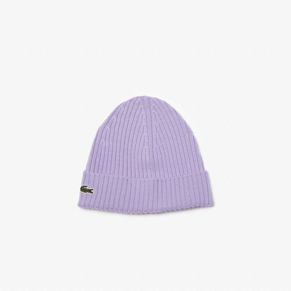 Lacoste Ribbed Wool Beanie Purple | FMXK-78261