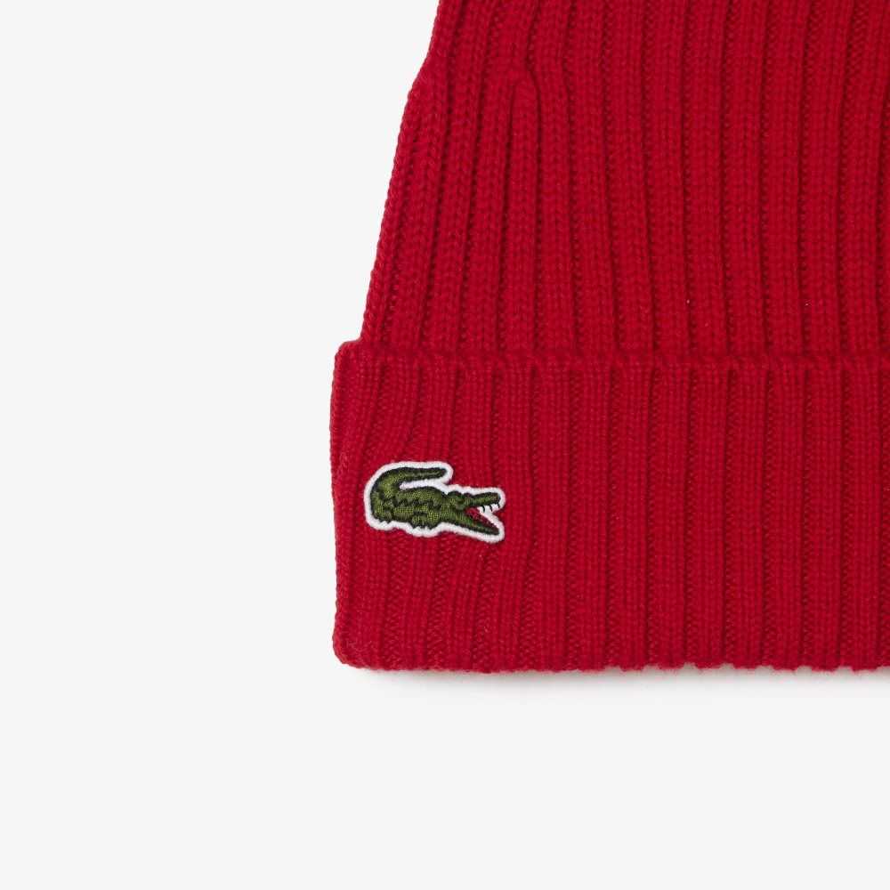 Lacoste Ribbed Wool Beanie Red | BCDR-53129