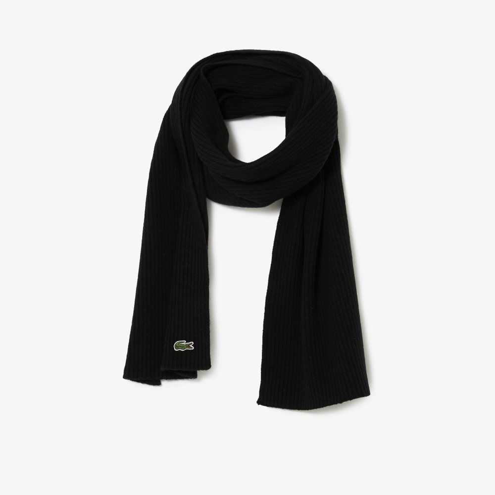 Lacoste Ribbed Wool Scarf Black | AUIC-43829