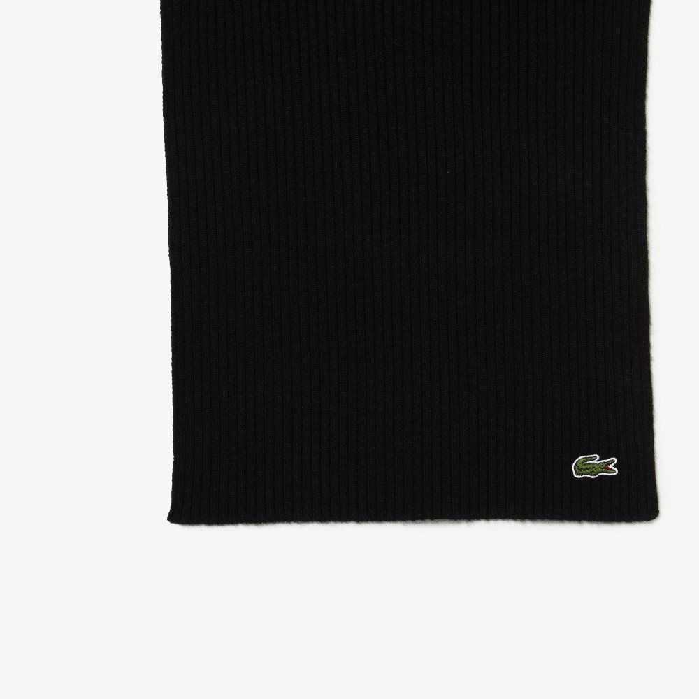 Lacoste Ribbed Wool Scarf Black | PJTF-51638