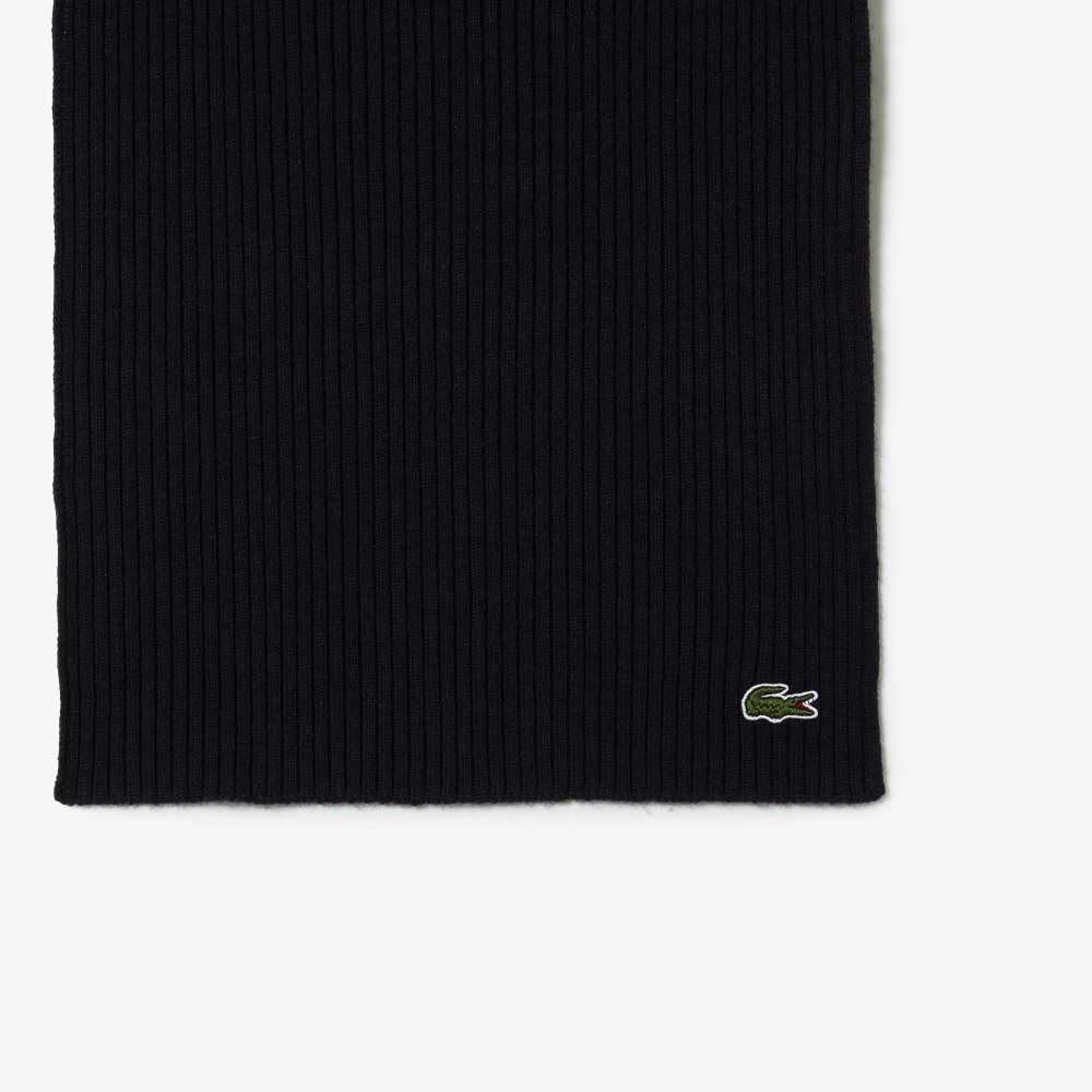 Lacoste Ribbed Wool Scarf Navy Blue | AJBW-52698