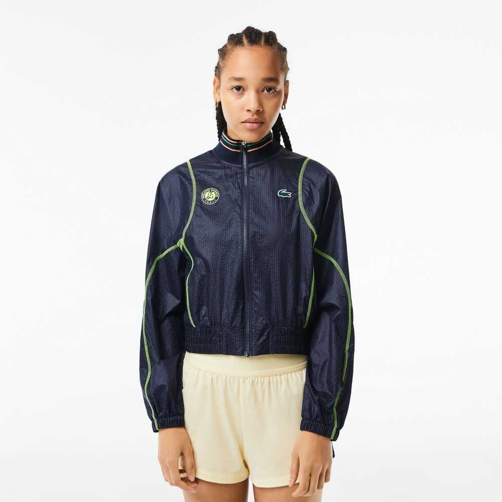 Lacoste Roland Garros Edition Post-Match Cropped Jacket Navy Blue / Yellow | GUPX-27814