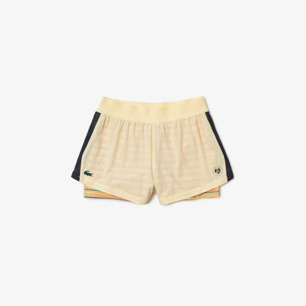Lacoste Roland Garros Edition SPORT Shorts with Built-in Undershorts Yellow / Navy Blue / Light Orange | BPGS-63271