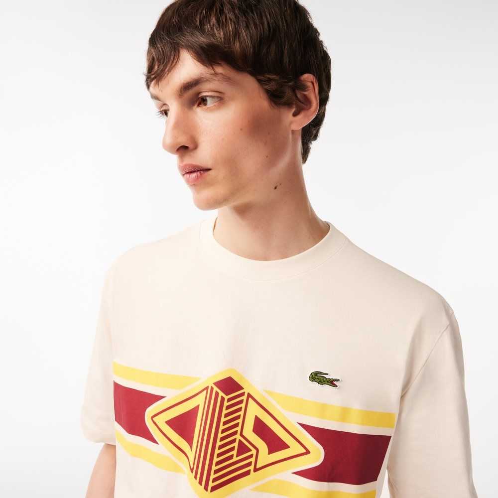 Lacoste Round Neck Loose Fit Printed T-Shirt White | JVCI-24785