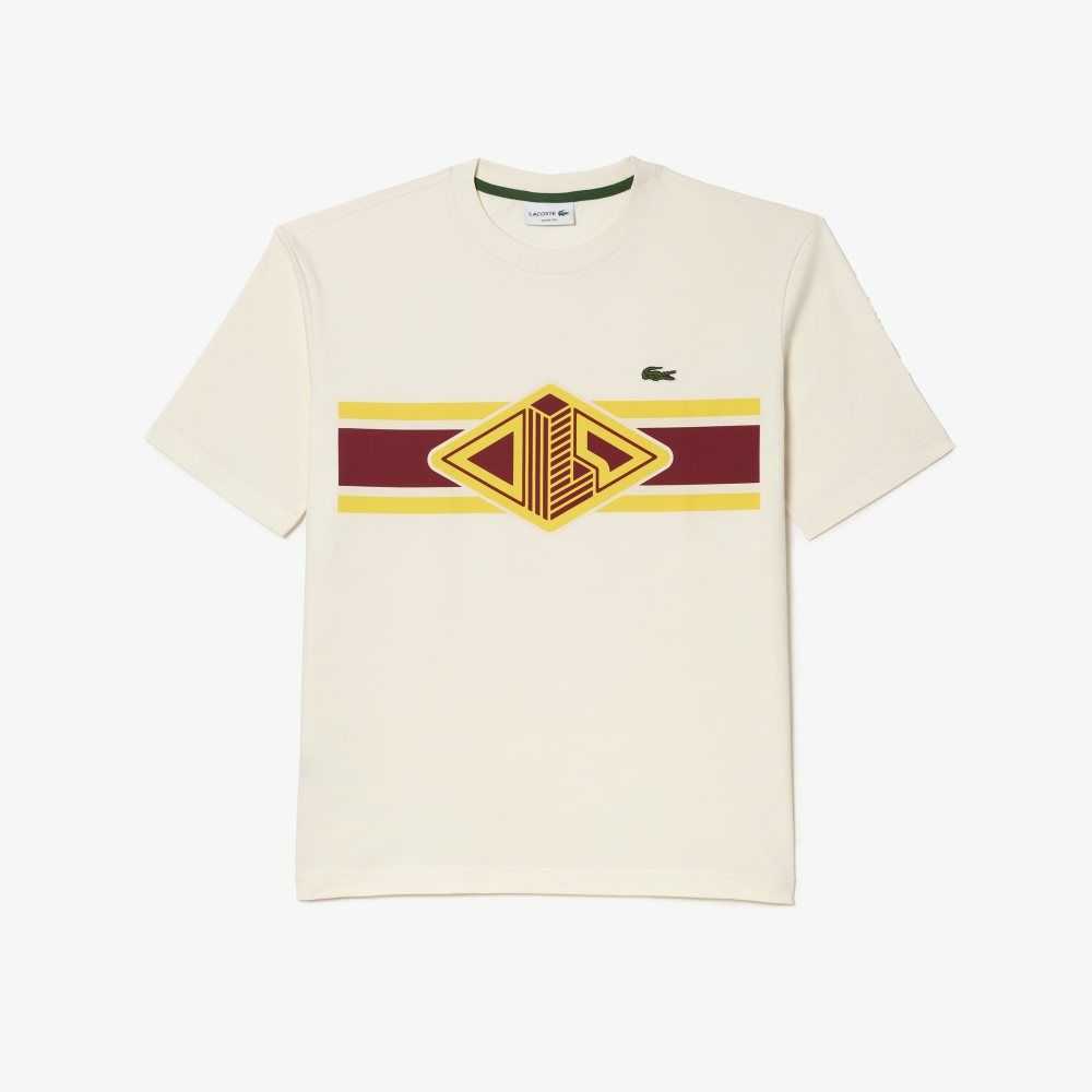 Lacoste Round Neck Loose Fit Printed T-Shirt White | JVCI-24785