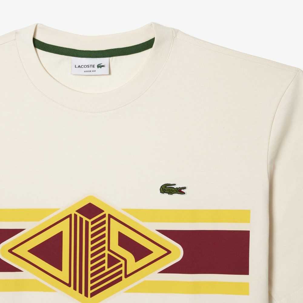 Lacoste Round Neck Loose Fit Printed T-Shirt White | JVCI-24785