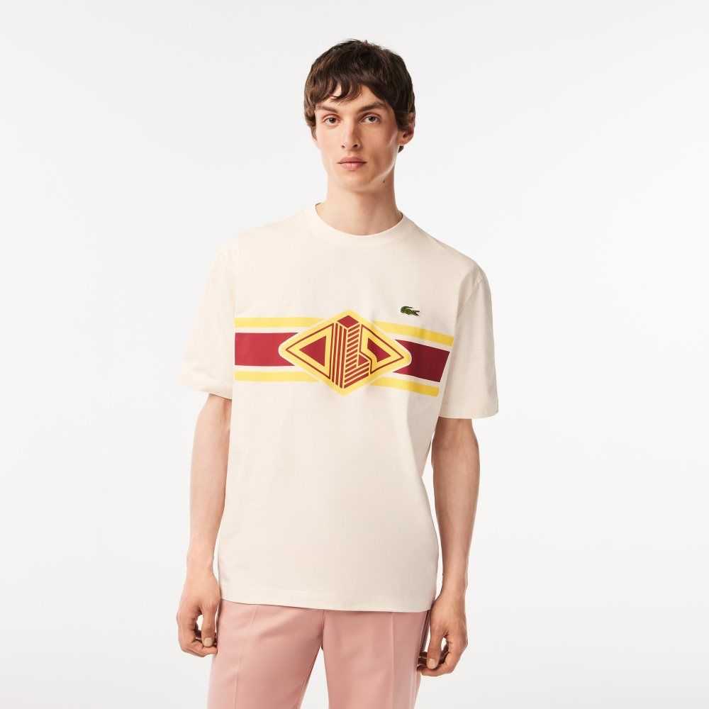 Lacoste Round Neck Loose Fit Printed T-Shirt White | JVCI-24785