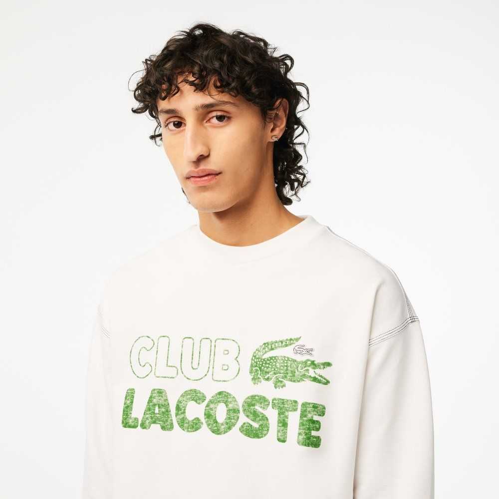 Lacoste Round Neck Loose Fit Vintage Print Sweatshirt White | MVWG-72680