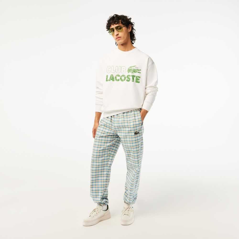 Lacoste Round Neck Loose Fit Vintage Print Sweatshirt White | MVWG-72680