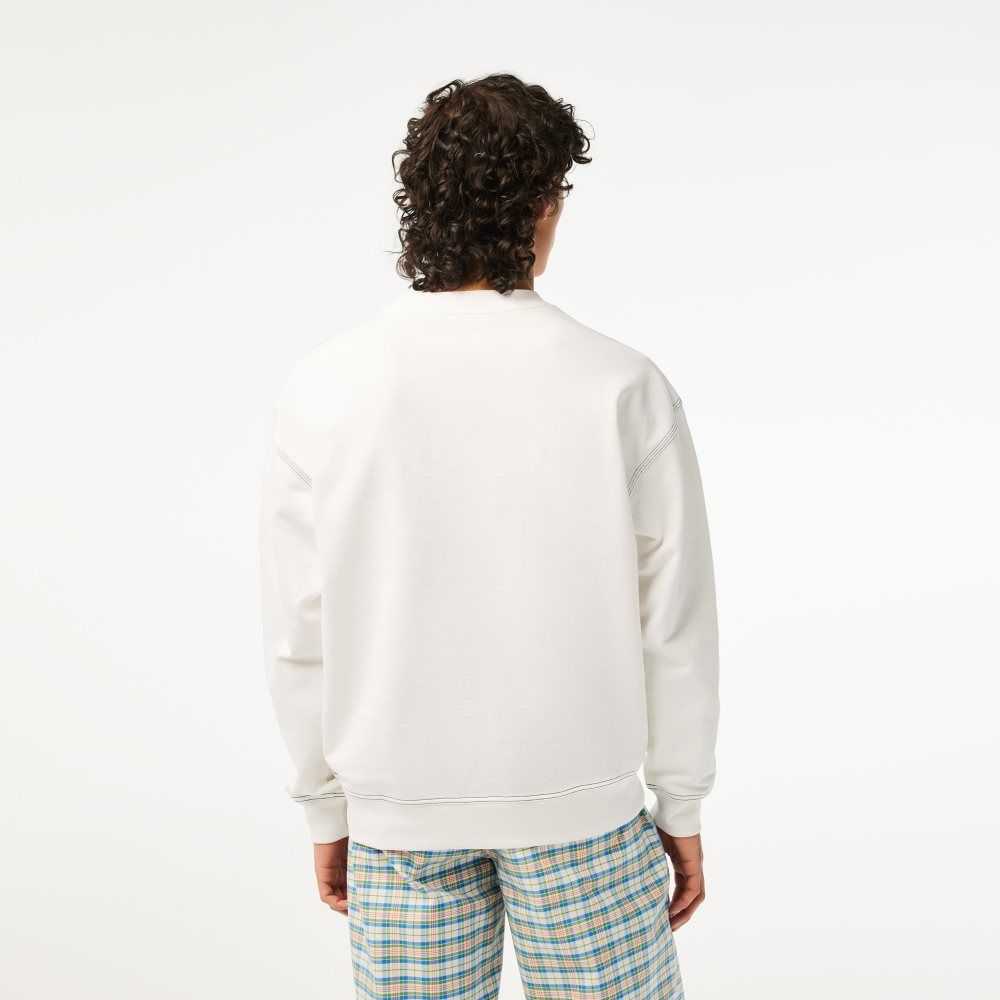 Lacoste Round Neck Loose Fit Vintage Print Sweatshirt White | MVWG-72680