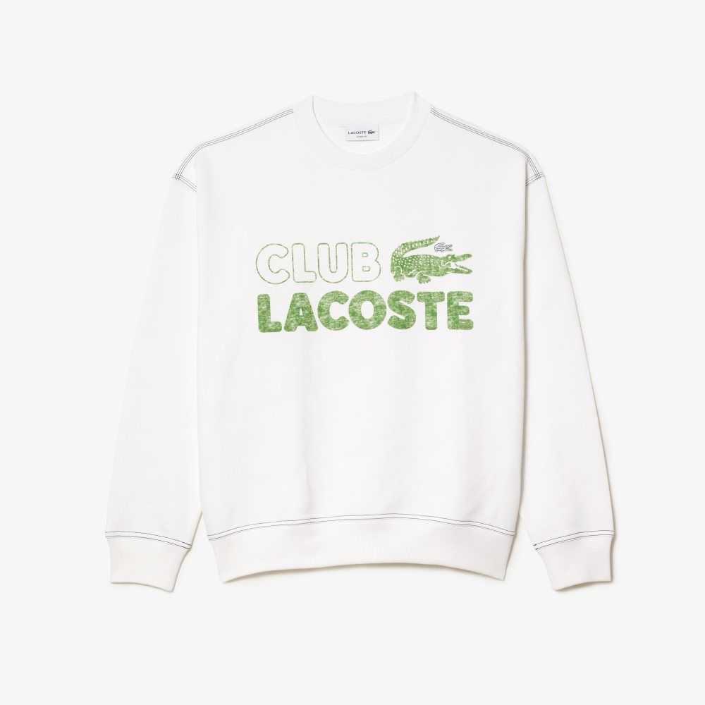 Lacoste Round Neck Loose Fit Vintage Print Sweatshirt White | MVWG-72680