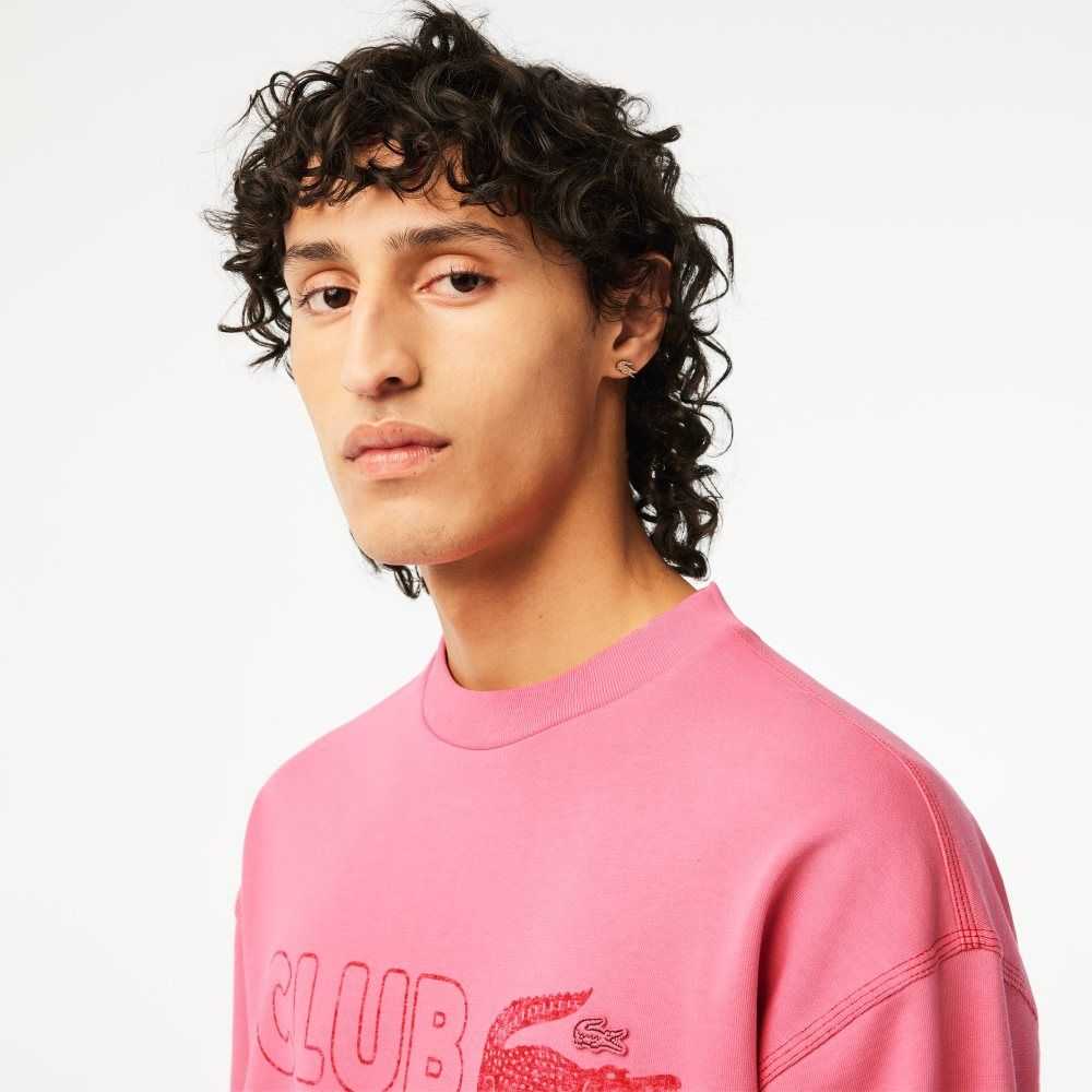 Lacoste Round Neck Loose Fit Vintage Print Sweatshirt Pink | VCGO-14967