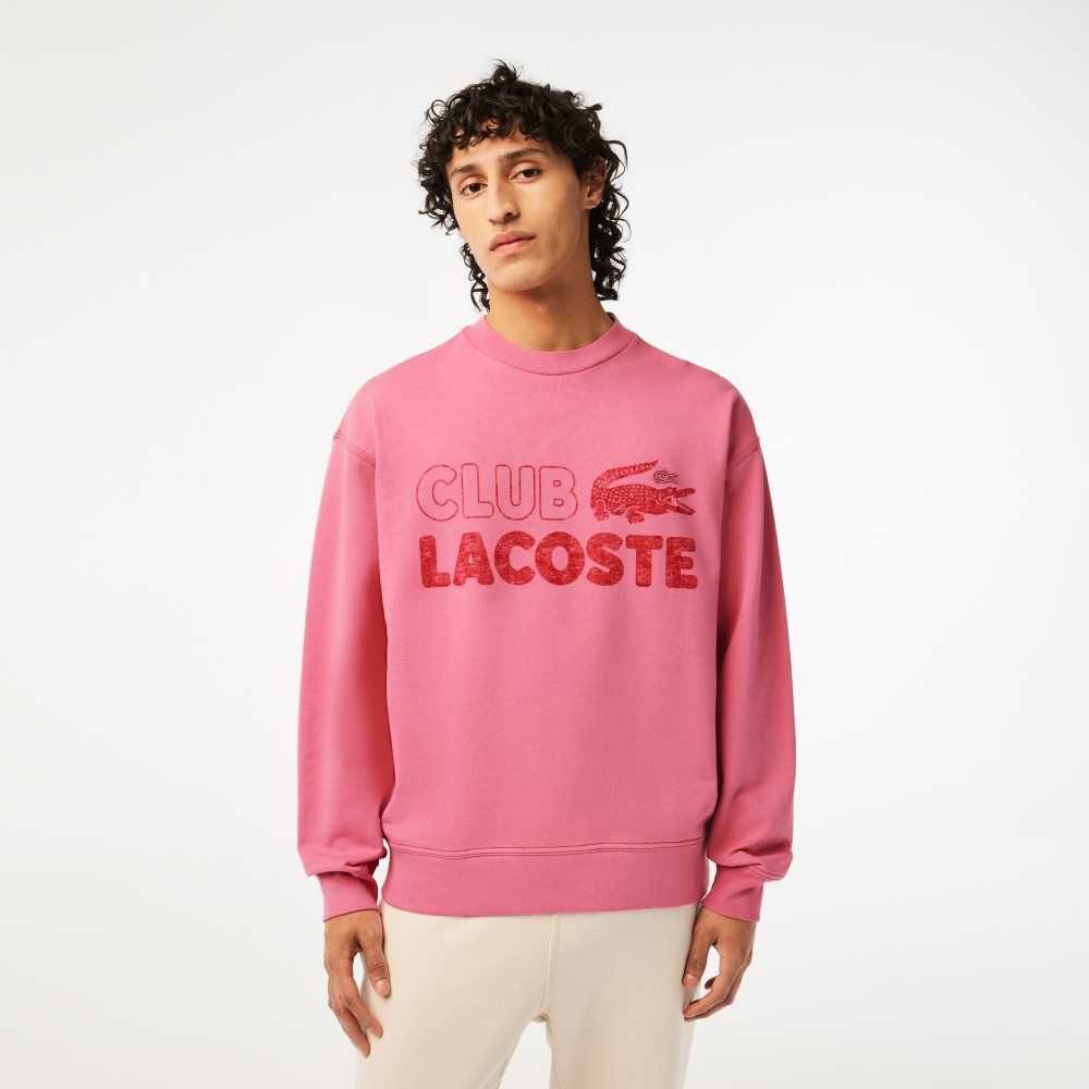 Lacoste Round Neck Loose Fit Vintage Print Sweatshirt Pink | VCGO-14967