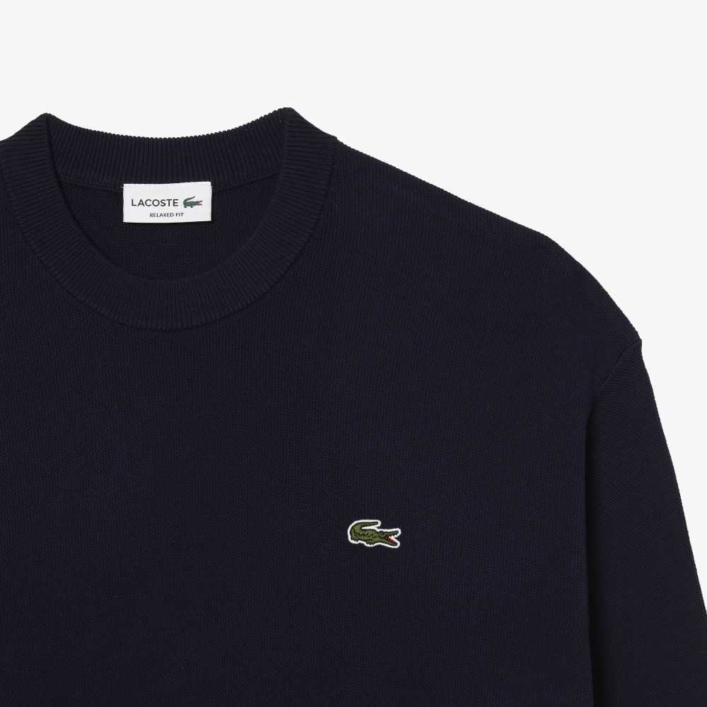Lacoste Round Neck Organic Cotton Sweater Navy Blue | URMX-01378