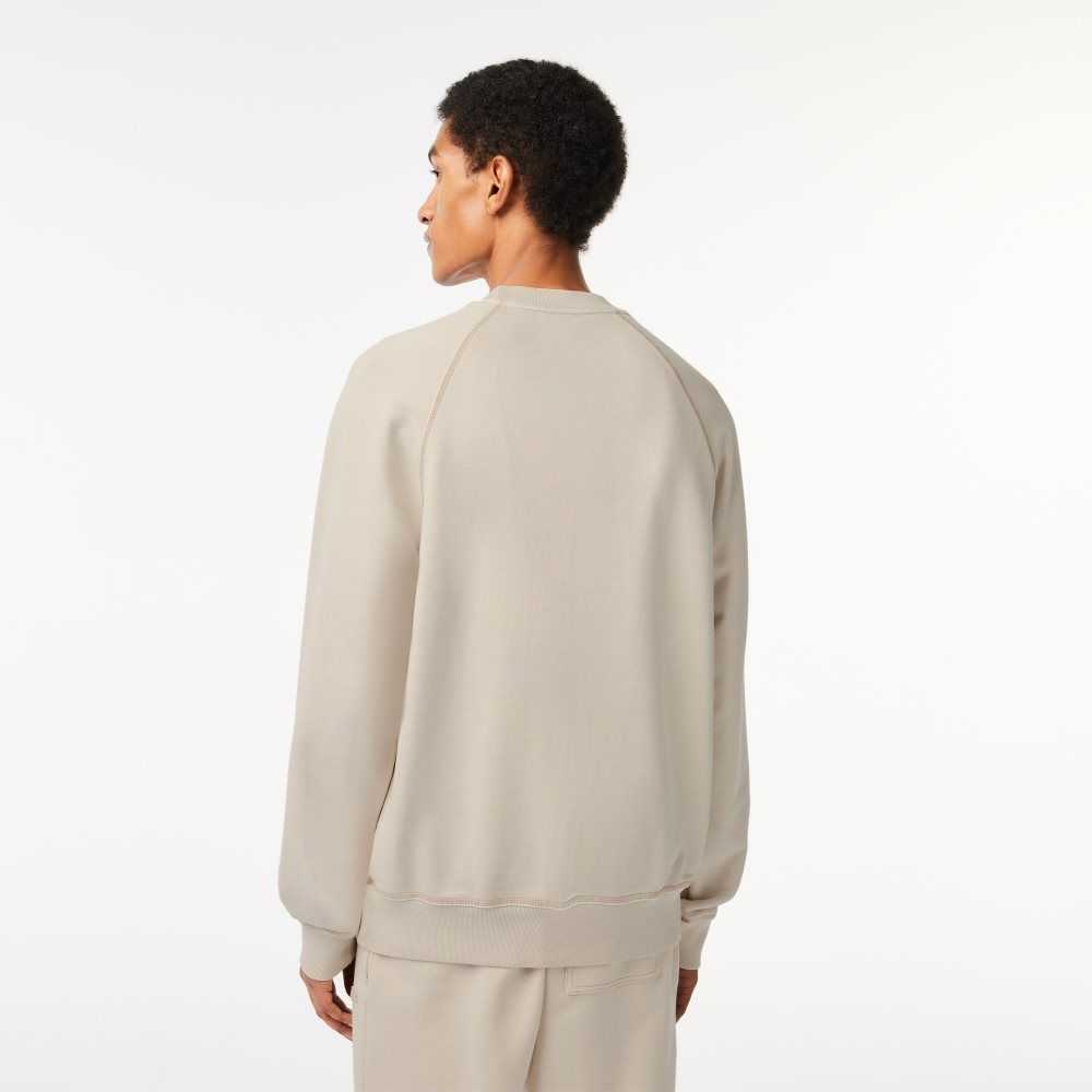 Lacoste Round Neck Organic Cotton Sweatshirt Beige | RYEB-02817