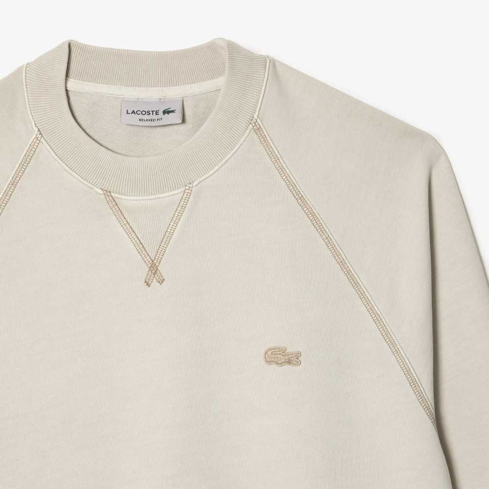 Lacoste Round Neck Organic Cotton Sweatshirt Beige | RYEB-02817