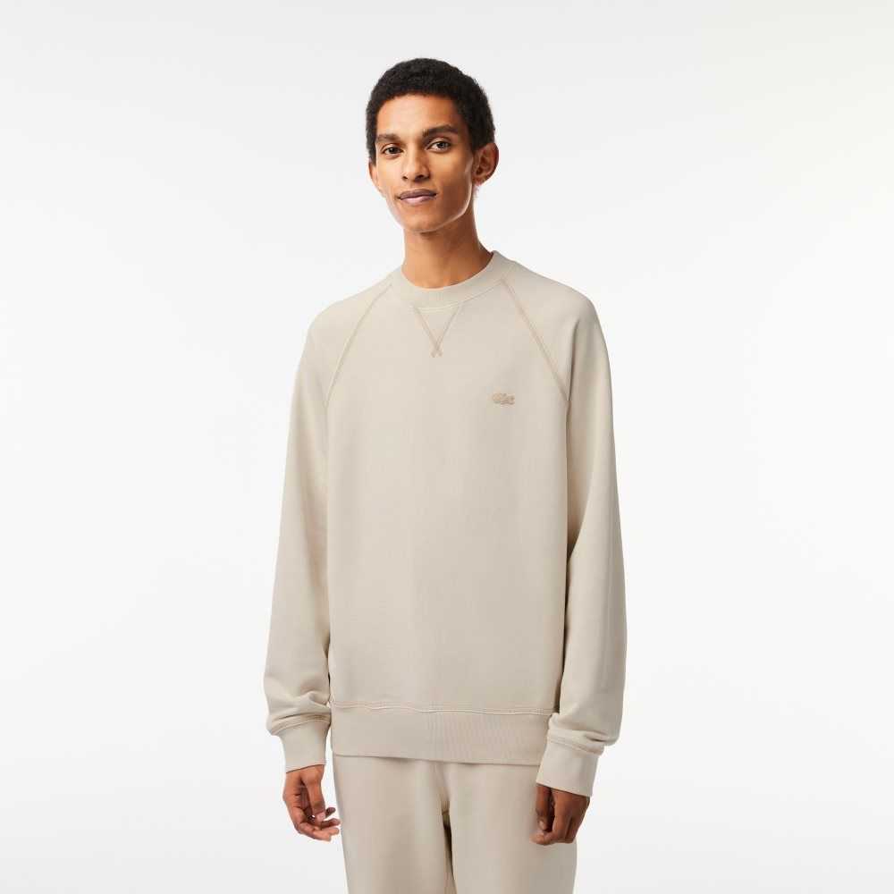 Lacoste Round Neck Organic Cotton Sweatshirt Beige | RYEB-02817