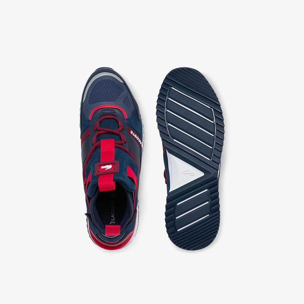 Lacoste Run Breaker Textile and Leather Sneakers Nvy/Red | KSZQ-59367