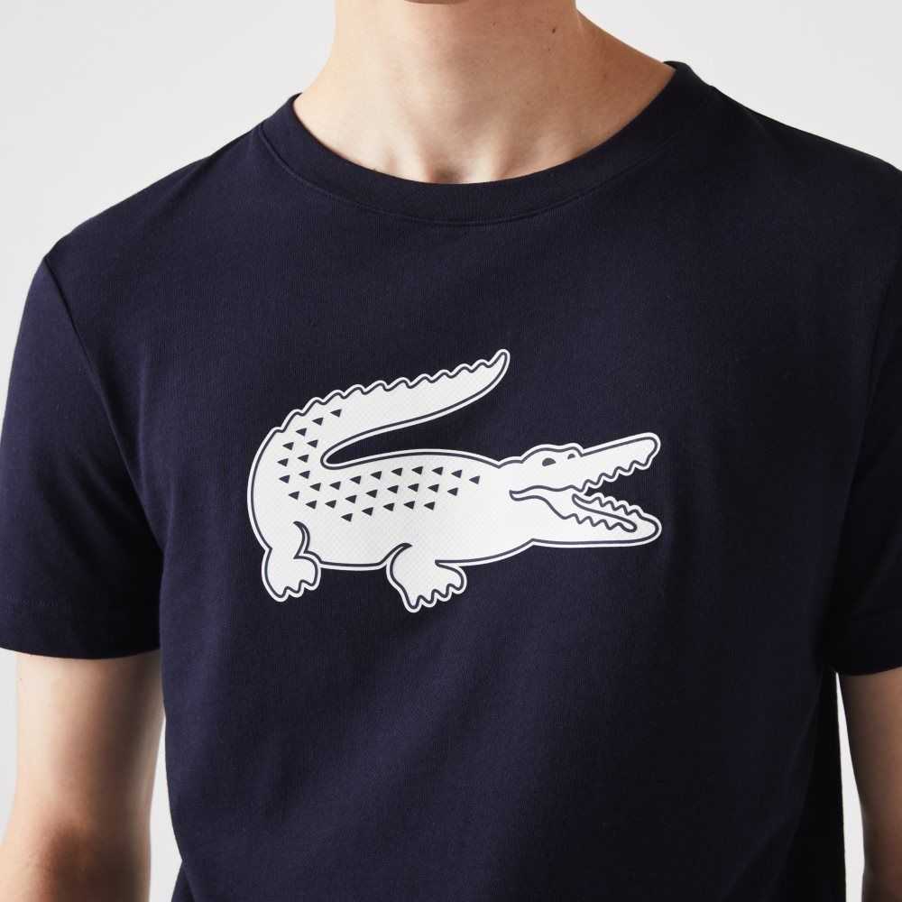 Lacoste SPORT 3D Print Crocodile Breathable Jersey T-Shirt Navy Blue / White | HNIR-94857