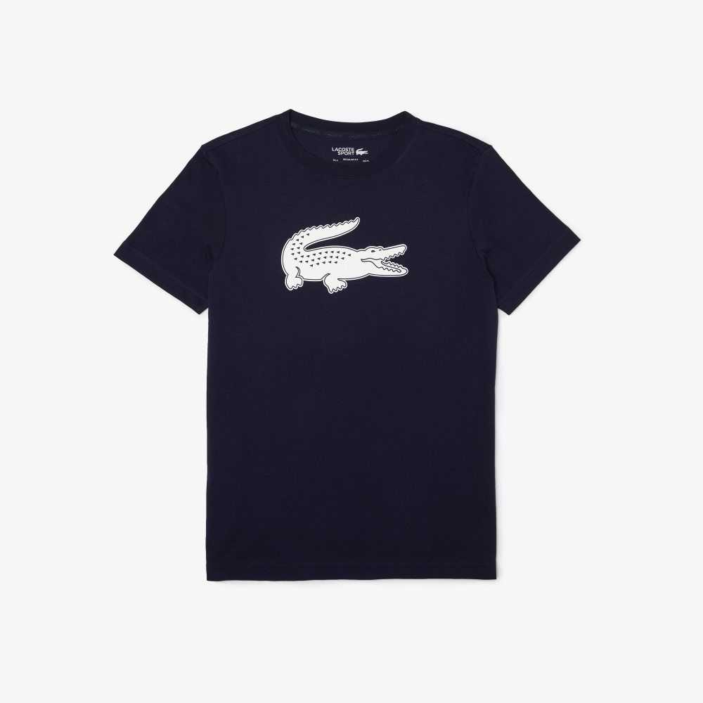 Lacoste SPORT 3D Print Crocodile Breathable Jersey T-Shirt Navy Blue / White | HNIR-94857