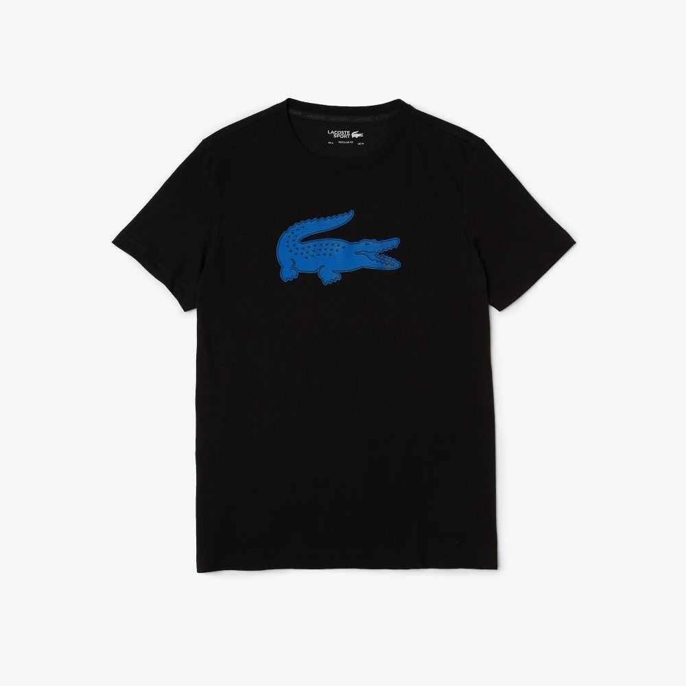 Lacoste SPORT 3D Print Crocodile Breathable Jersey T-Shirt Black / Blue | JMKC-31984