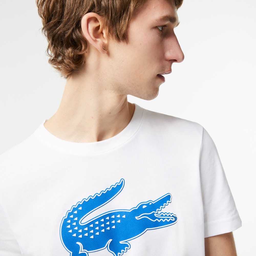 Lacoste SPORT 3D Print Crocodile Breathable Jersey T-Shirt White / Blue | UEMT-21476