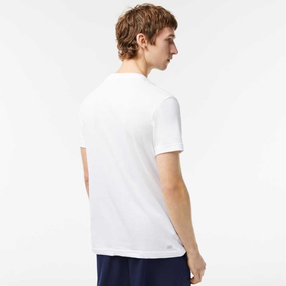 Lacoste SPORT 3D Print Crocodile Breathable Jersey T-Shirt White / Blue | UEMT-21476