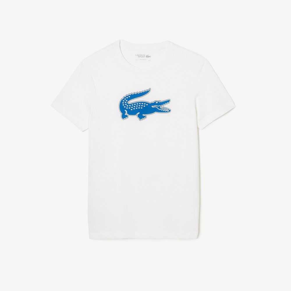 Lacoste SPORT 3D Print Crocodile Breathable Jersey T-Shirt White / Blue | UEMT-21476