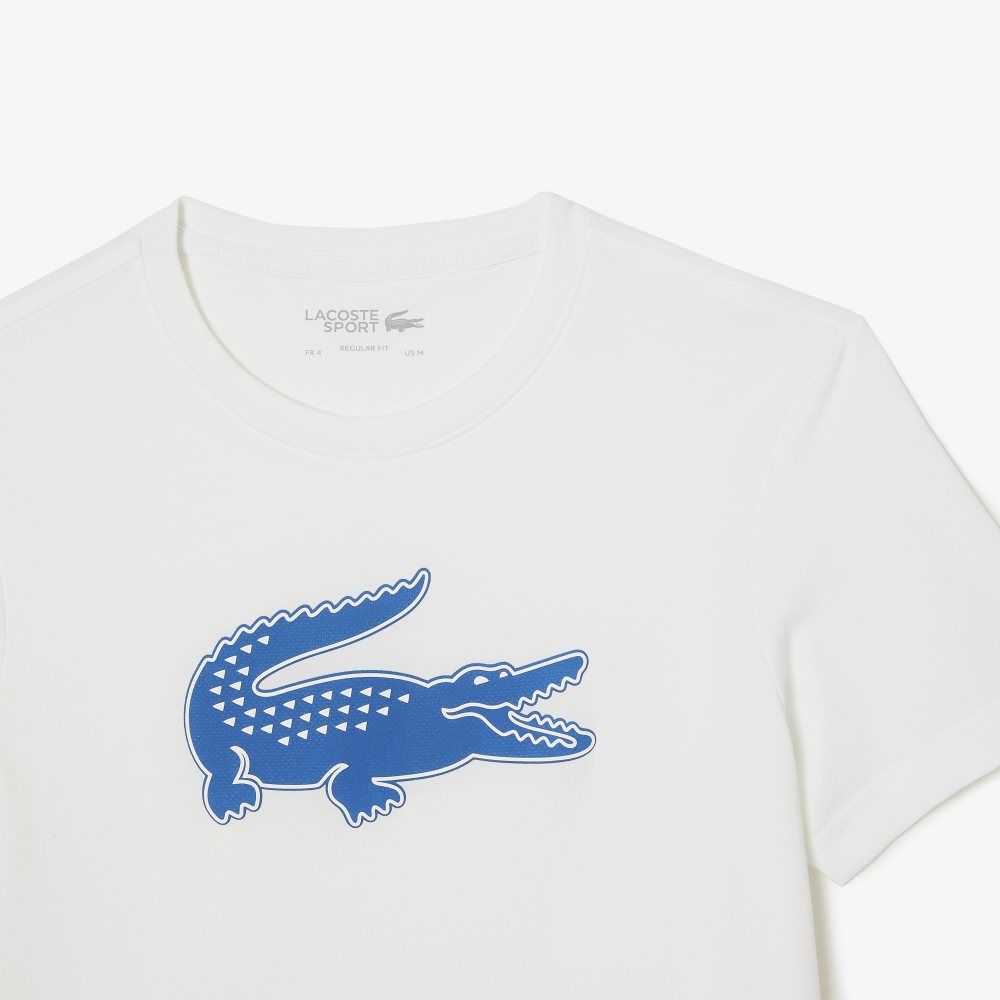 Lacoste SPORT 3D Print Crocodile Breathable Jersey T-Shirt White / Blue | UEMT-21476