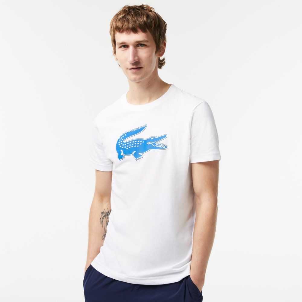 Lacoste SPORT 3D Print Crocodile Breathable Jersey T-Shirt White / Blue | UEMT-21476