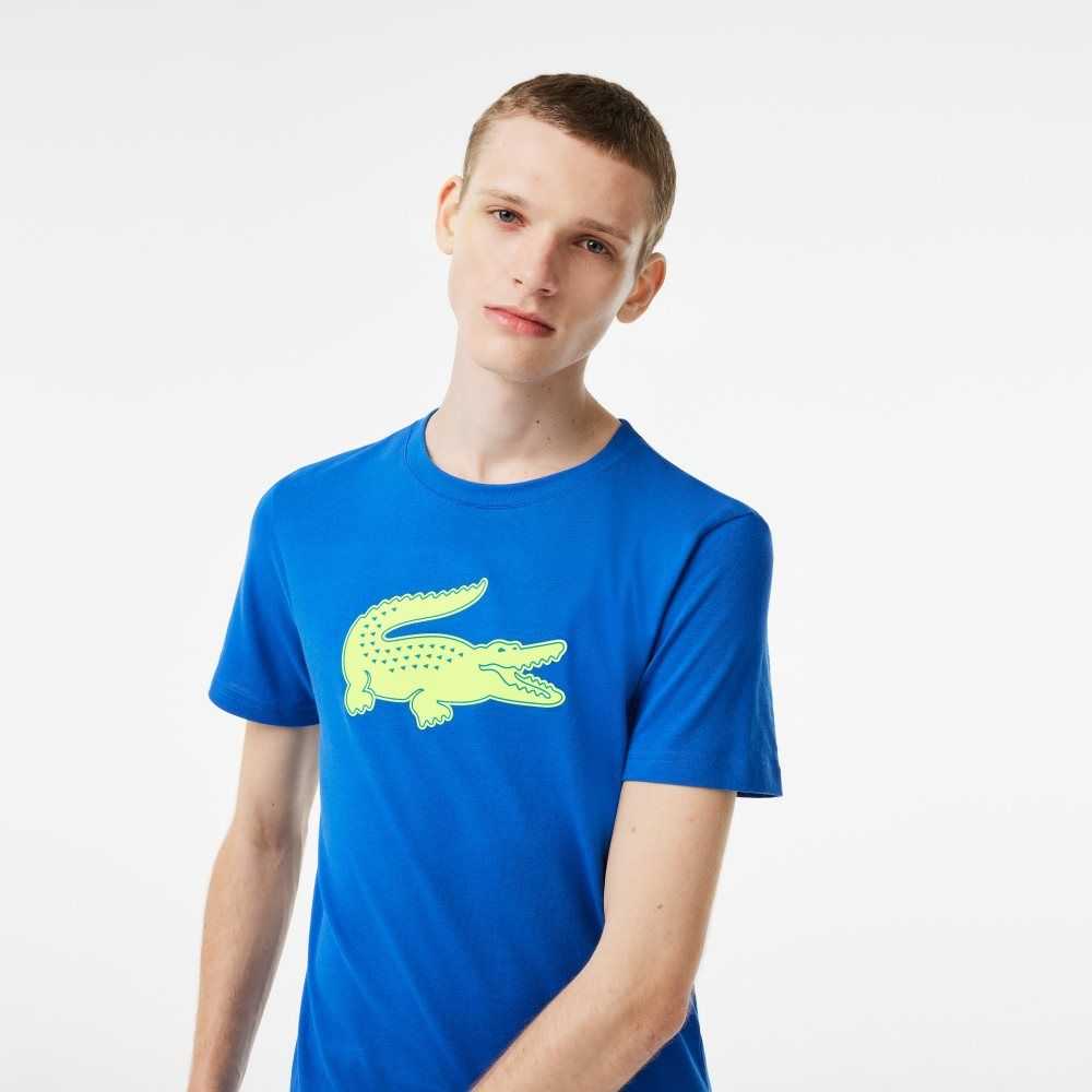 Lacoste SPORT 3D Print Crocodile Breathable Jersey T-Shirt Blue / Yellow | YEQA-37812