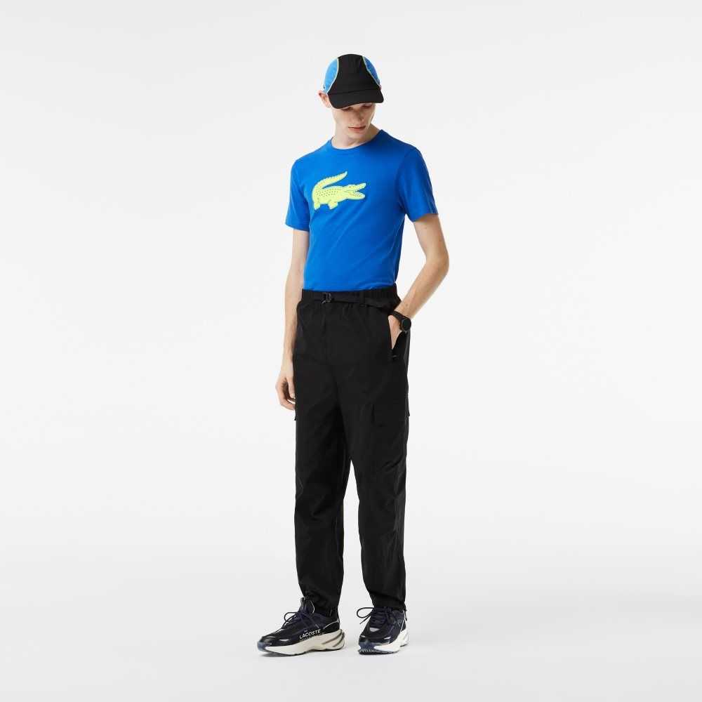 Lacoste SPORT 3D Print Crocodile Breathable Jersey T-Shirt Blue / Yellow | YEQA-37812