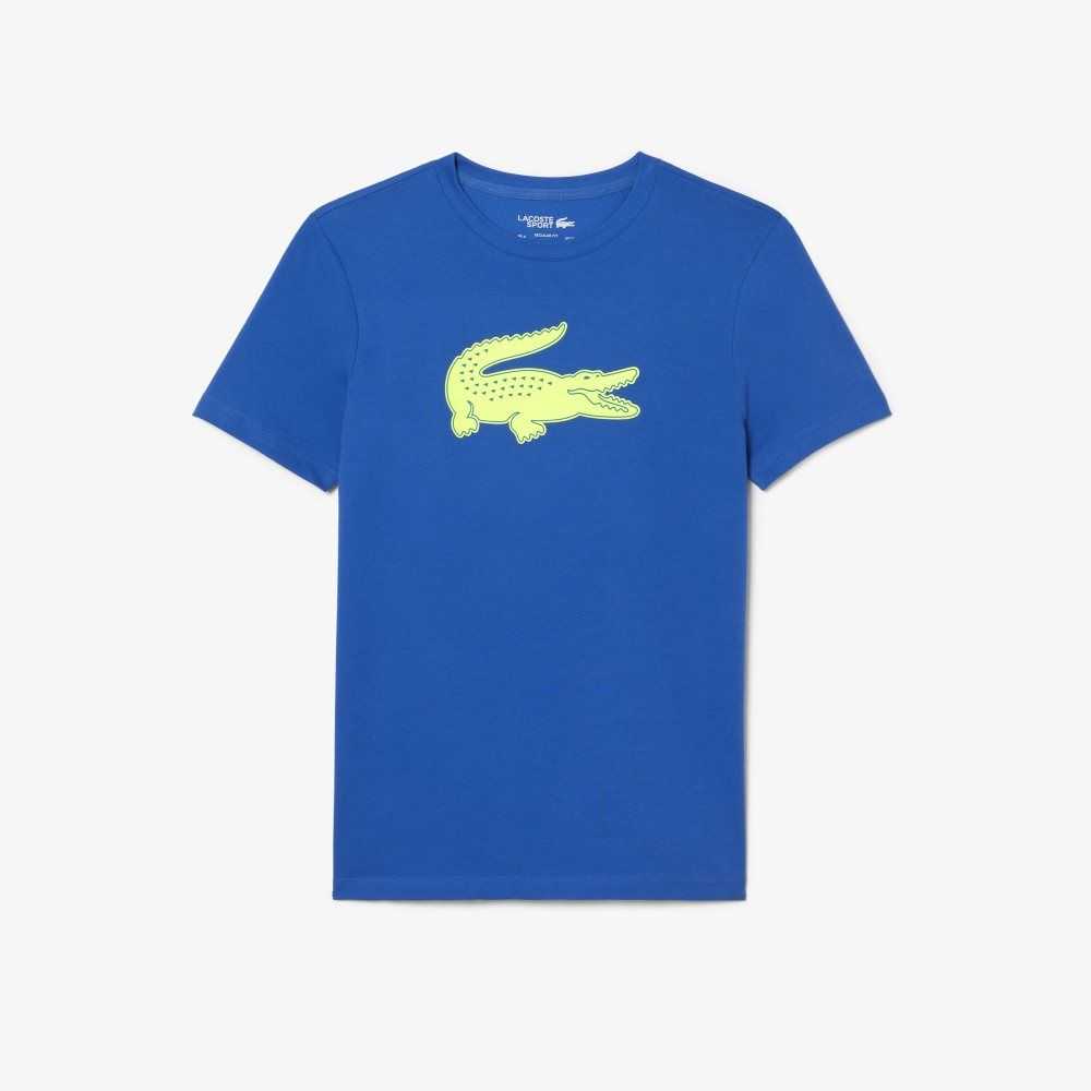 Lacoste SPORT 3D Print Crocodile Breathable Jersey T-Shirt Blue / Yellow | YEQA-37812