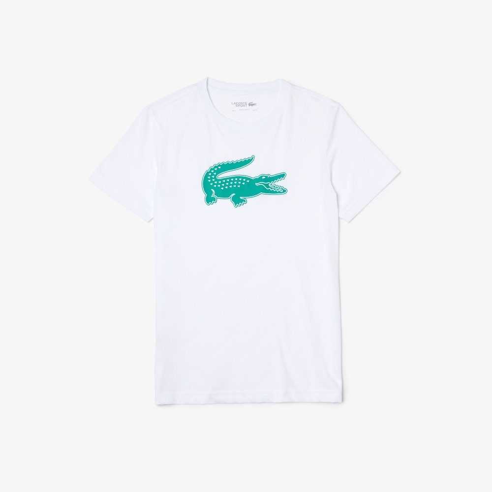 Lacoste SPORT 3D Print Crocodile Breathable Jersey T-Shirt White / Green | YOME-81094