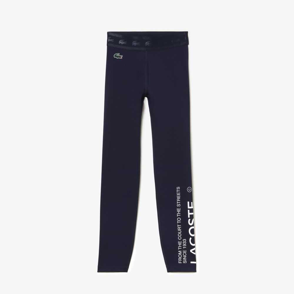 Lacoste SPORT 7/8 Length Recycled Polyester Leggings Navy Blue | LAWB-06728